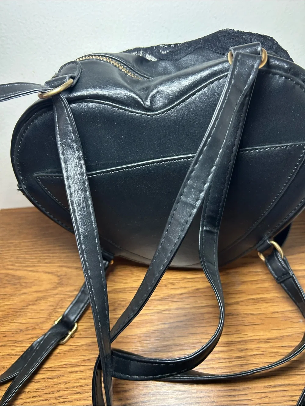 Black Sculpted Leather Backpack - Women